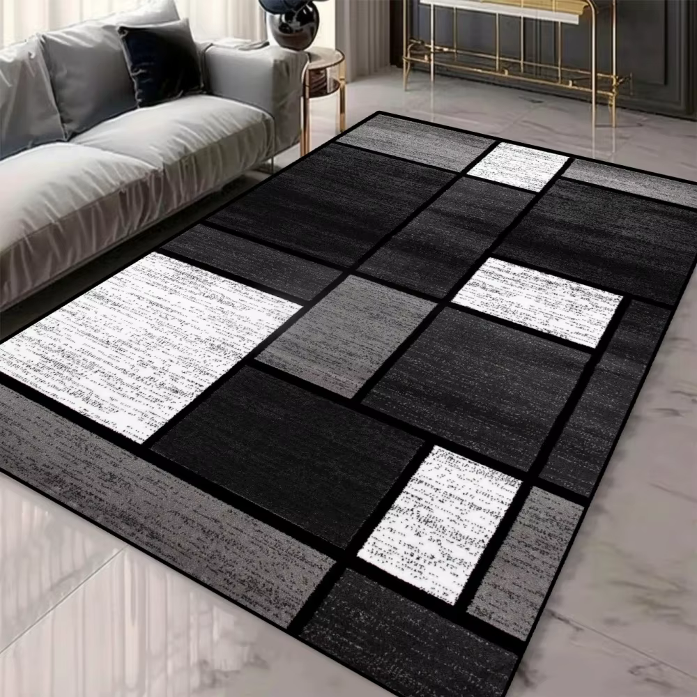 Tapis à motif géométrique gris antidérapant pour salon et chambre à coucher