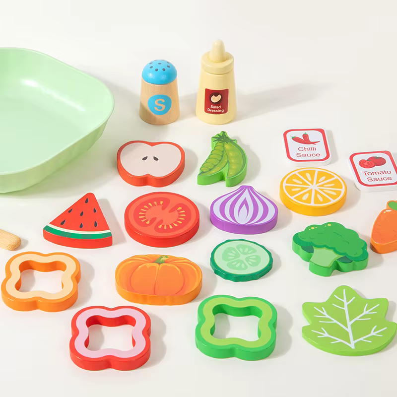 Ensemble de jouets de simulation en bois pour salade, accessoires alimentaires de simulation, jeu de cuisine pour enfants de 2 ans et plus, cadeau