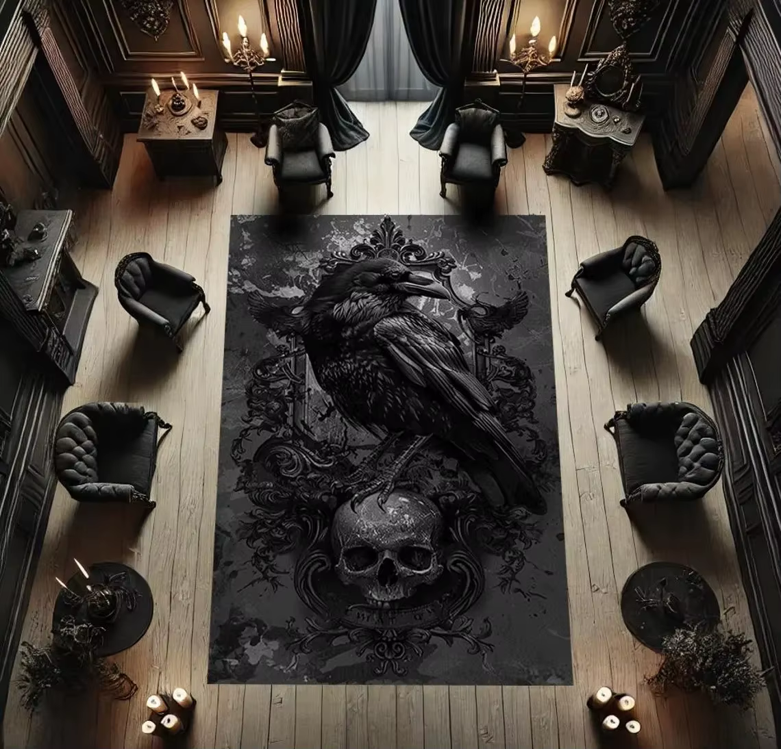 Tapis gothique de crâne de corbeau