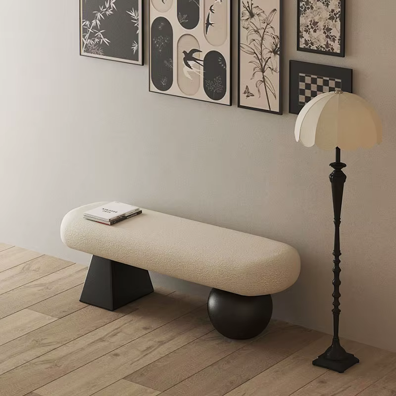 Banc d'entrée Art Déco moderne avec rembourrage Bouclé