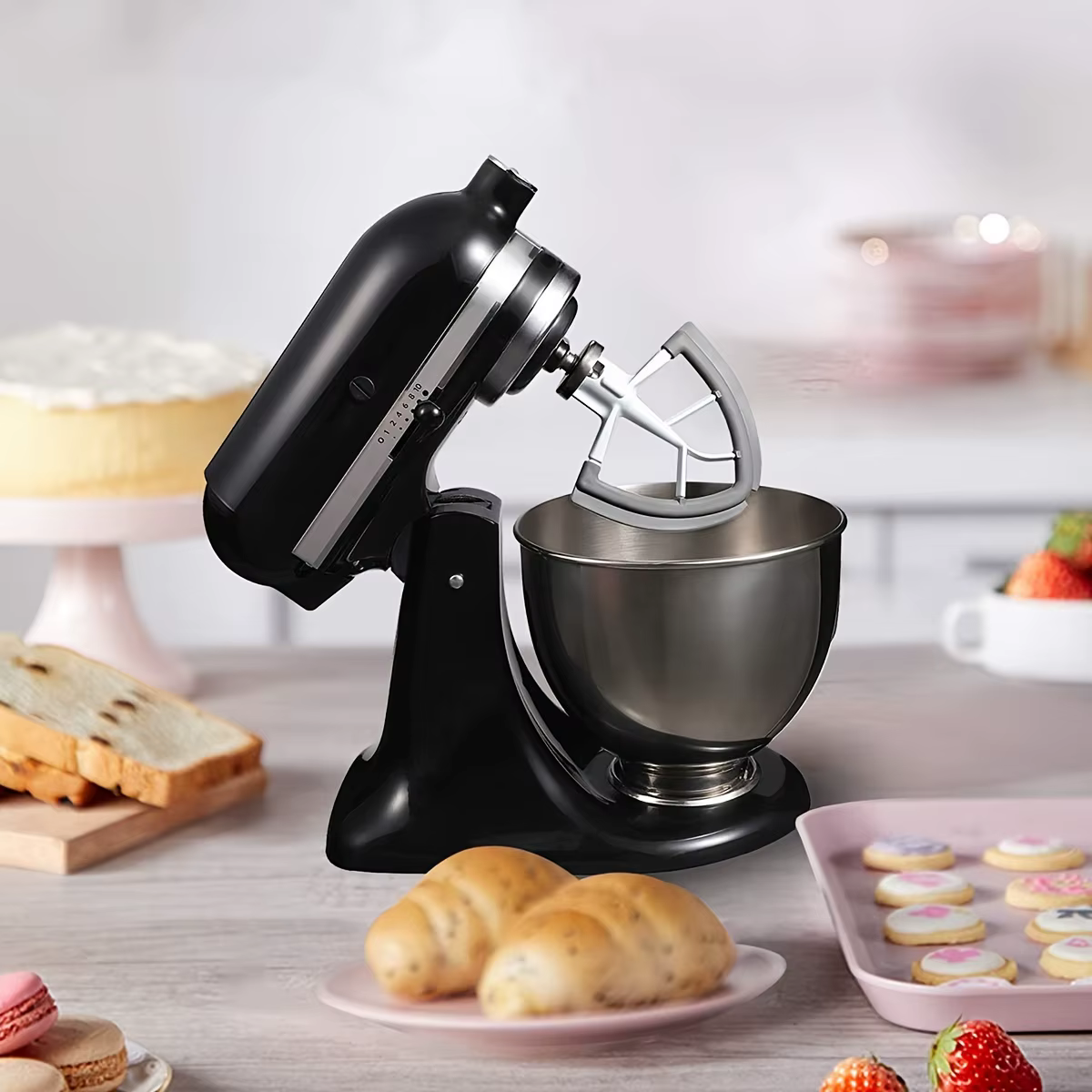 Batteur à bord flexible pour batteur sur socle à tête inclinable KitchenAid, palette de batteur plate de 4,5 à 5 litres avec grattoir à bol à bords flexibles en Silicone