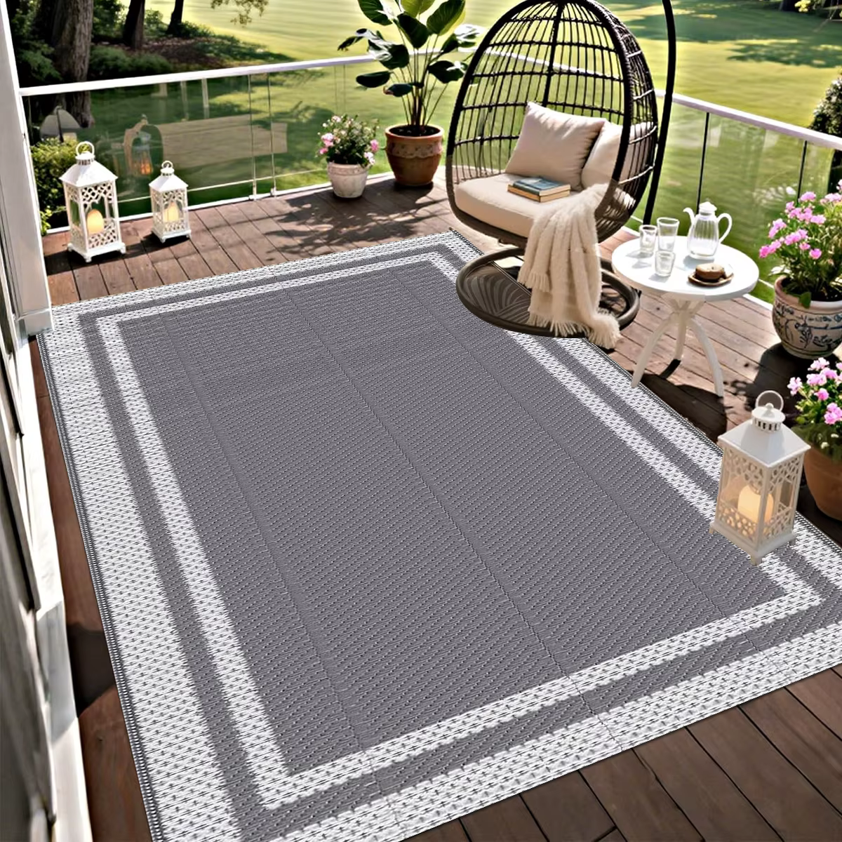 Tapis d'extérieur 6' x 9' avec chevilles au sol – Matériau PP durable