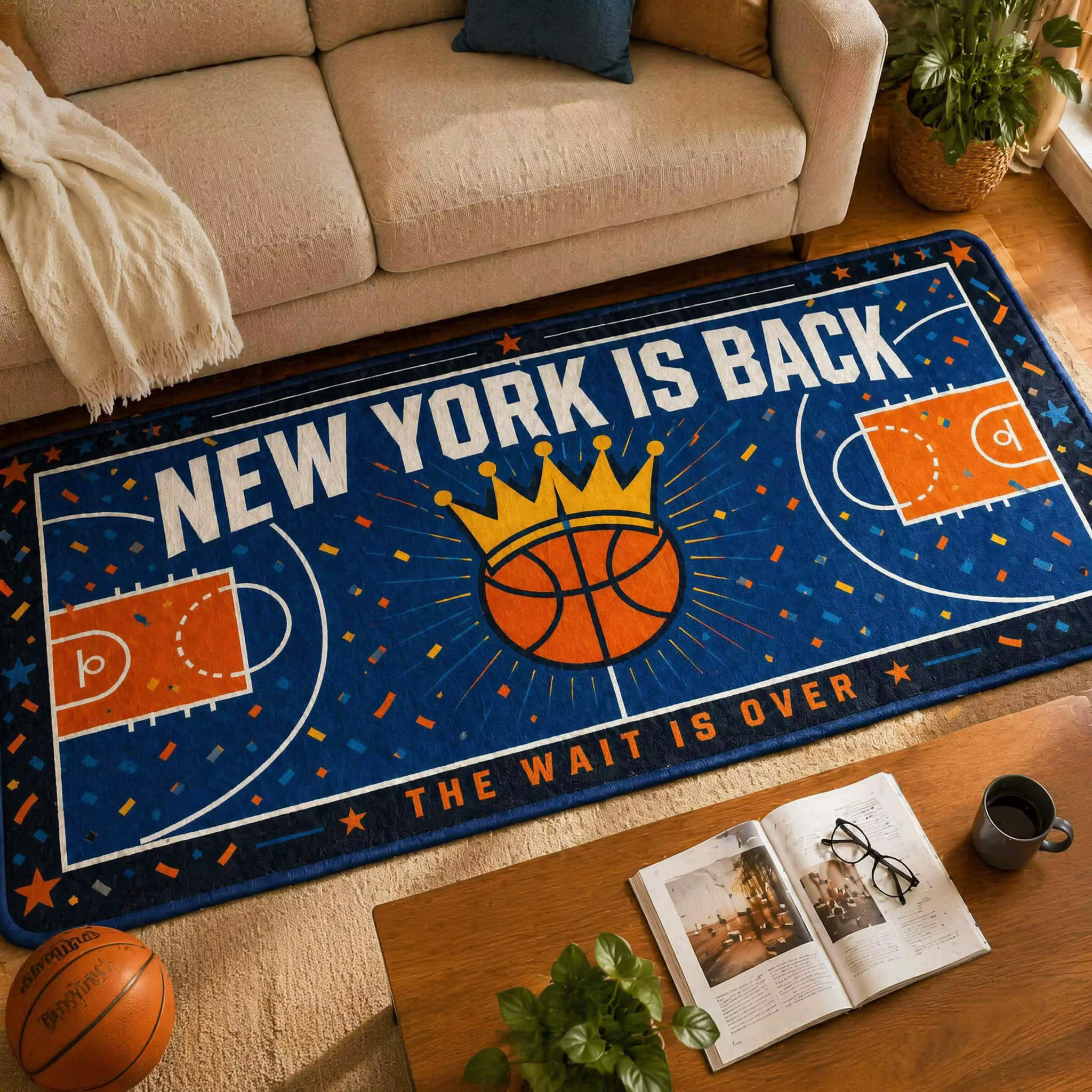 Tapis de sol antidérapant motif confettis de la cour de basket de New York NEW