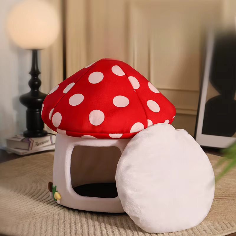 Lit pour chat champignon semi-fermé-adorable et fonctionnel pour dormir et cacher la maison