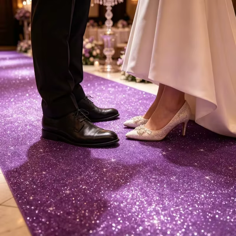 Les tapis violets sont utilisés pour décorer les allées de mariage