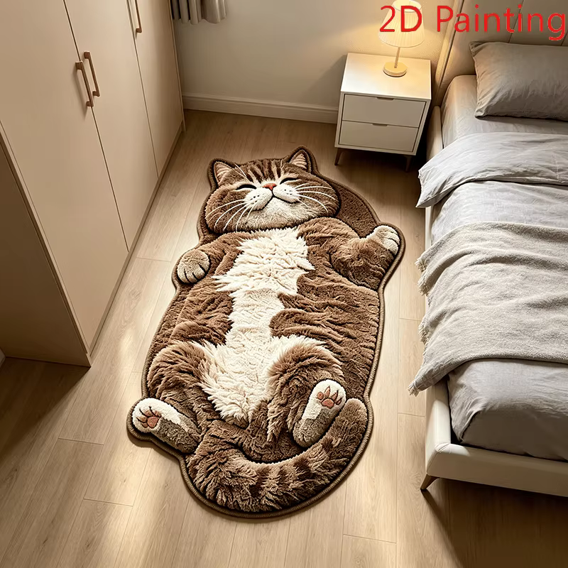 Tapis mignon en forme de chat endormi marron