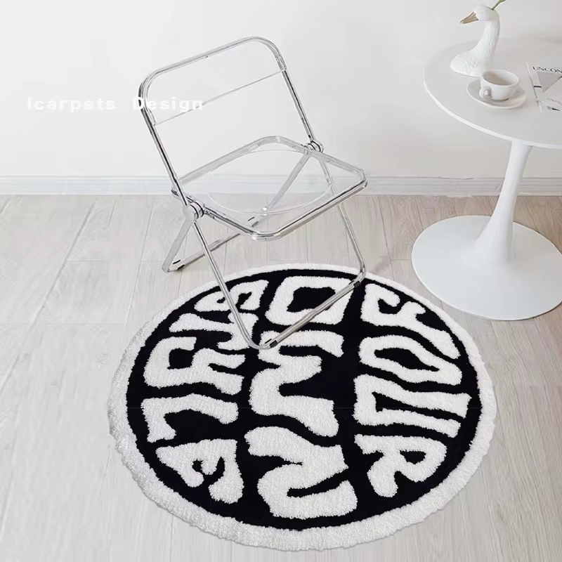 Tapis rond épais en peluche pour décoration de chambre à coucher