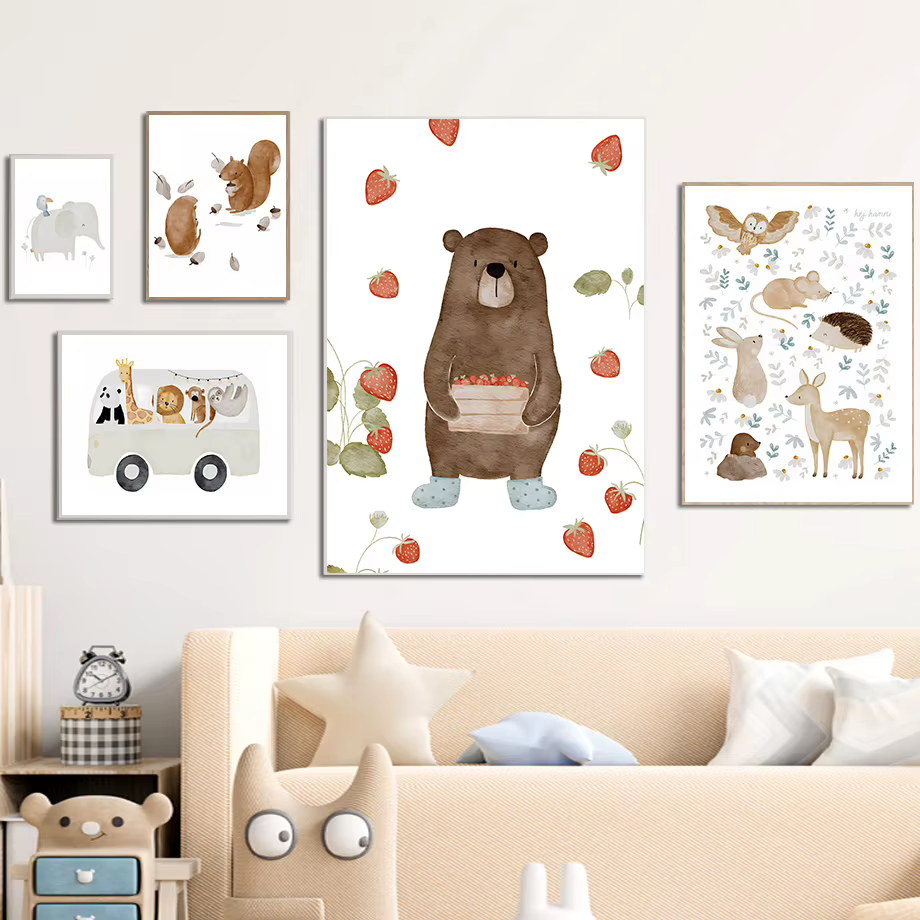 Boho animaux ami éléphant lapin ours cerf abeille affiches et impression pépinière mur Art toile peinture bébé enfants chambre décor à la maison