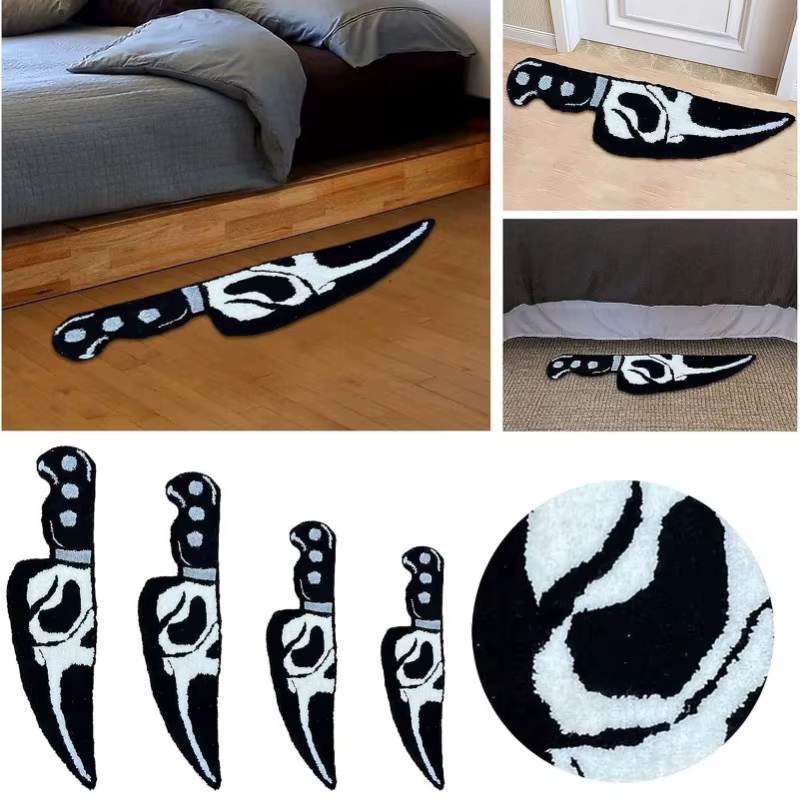 Tapis de chevet motif crâne et couteau