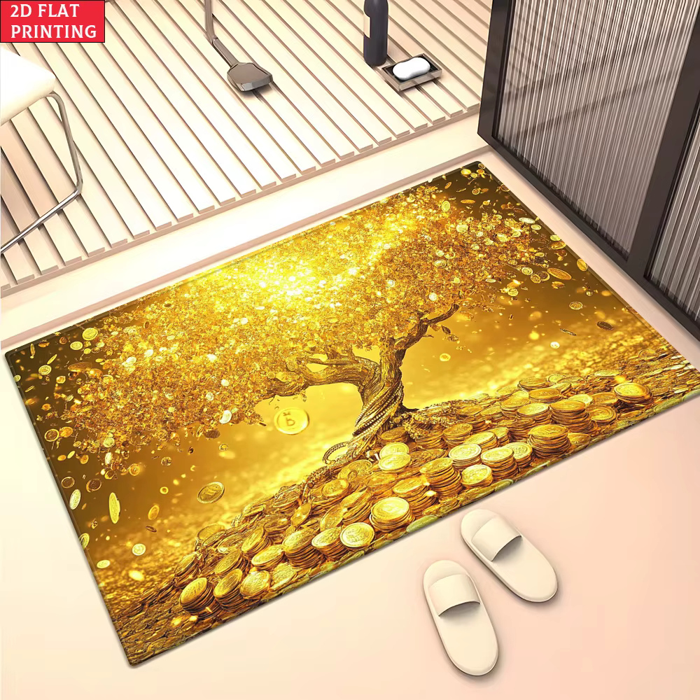 Tapis de sol antidérapant Lucky Golden Bitcoin Money Tree Coin