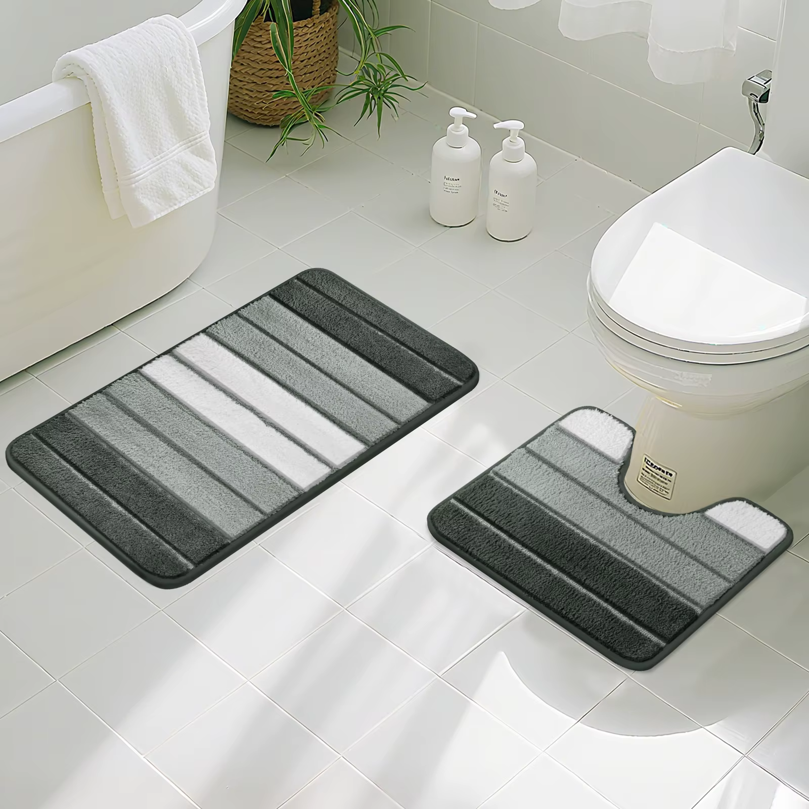 Ensemble de tapis de salle de bain 2 pièces en peluche Shaggy doux absorbant