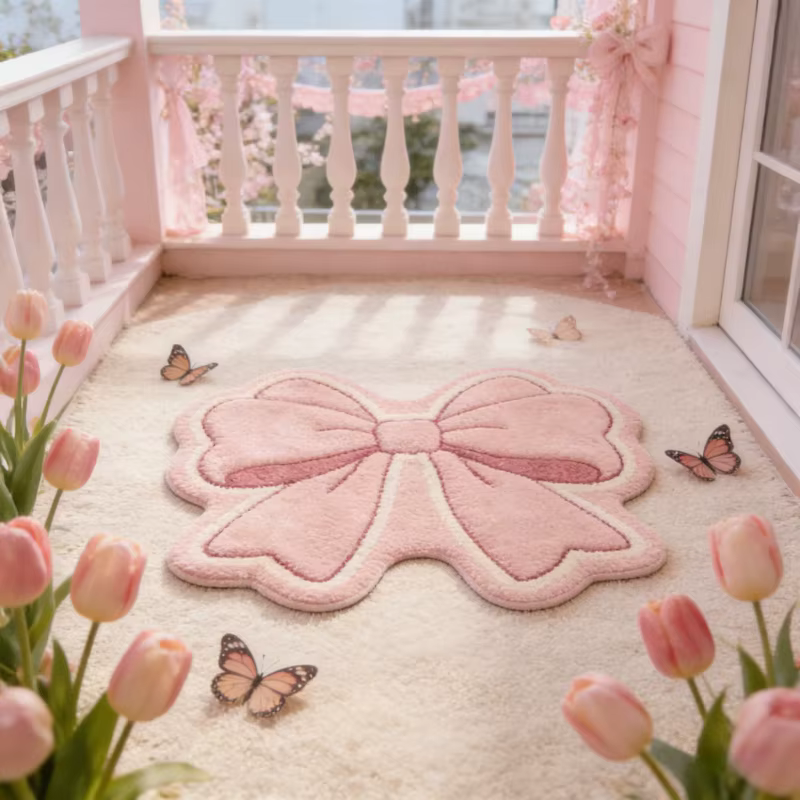Tapis rose à motif nœud papillon pour chambre à coucher