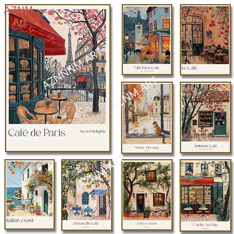 Affiche sur toile illustrant des pâtisseries françaises du café Lemon Paris en Italie