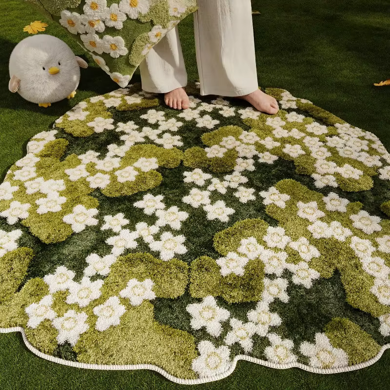 Tapis en peluche épais de forme irrégulière pour la décoration de chambre à coucher