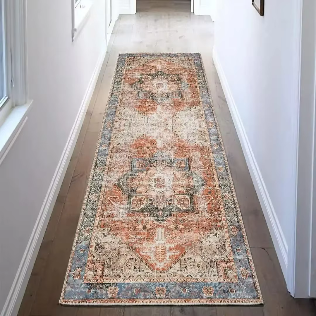 Tapis de cuisine persan traditionnel rouge et marron, tapis antidérapant pour salon, chambre, couloir, buanderie, véranda, tapis de sol