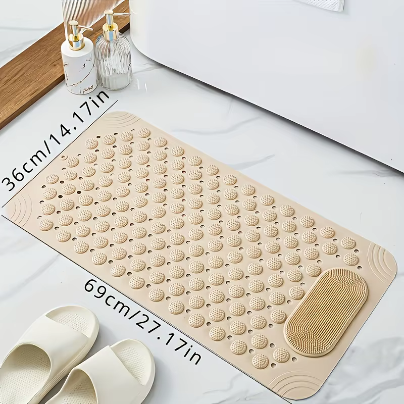 Tapis de douche antidérapant 2-en-1 avec brosse intégrée pour les pieds