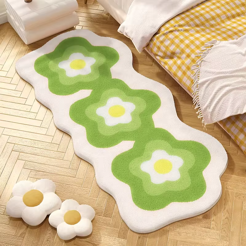 Tapis de chevet jaune à fleurs pour chambre à coucher