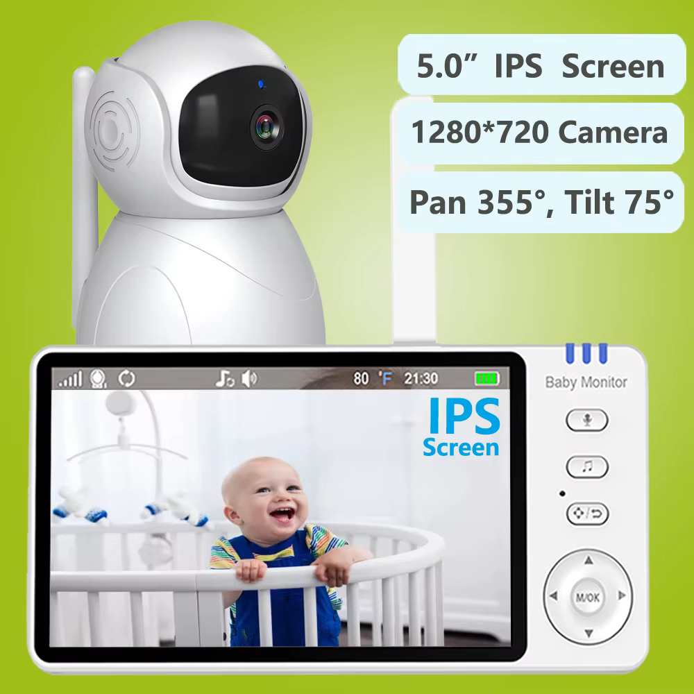 5 "720P HD IPS écran vidéo bébé moniteur panoramique inclinaison 4X Zoom caméra Babysitter 2 voies Audio Vision nocturne 3500mAh batterie berceuse VOX