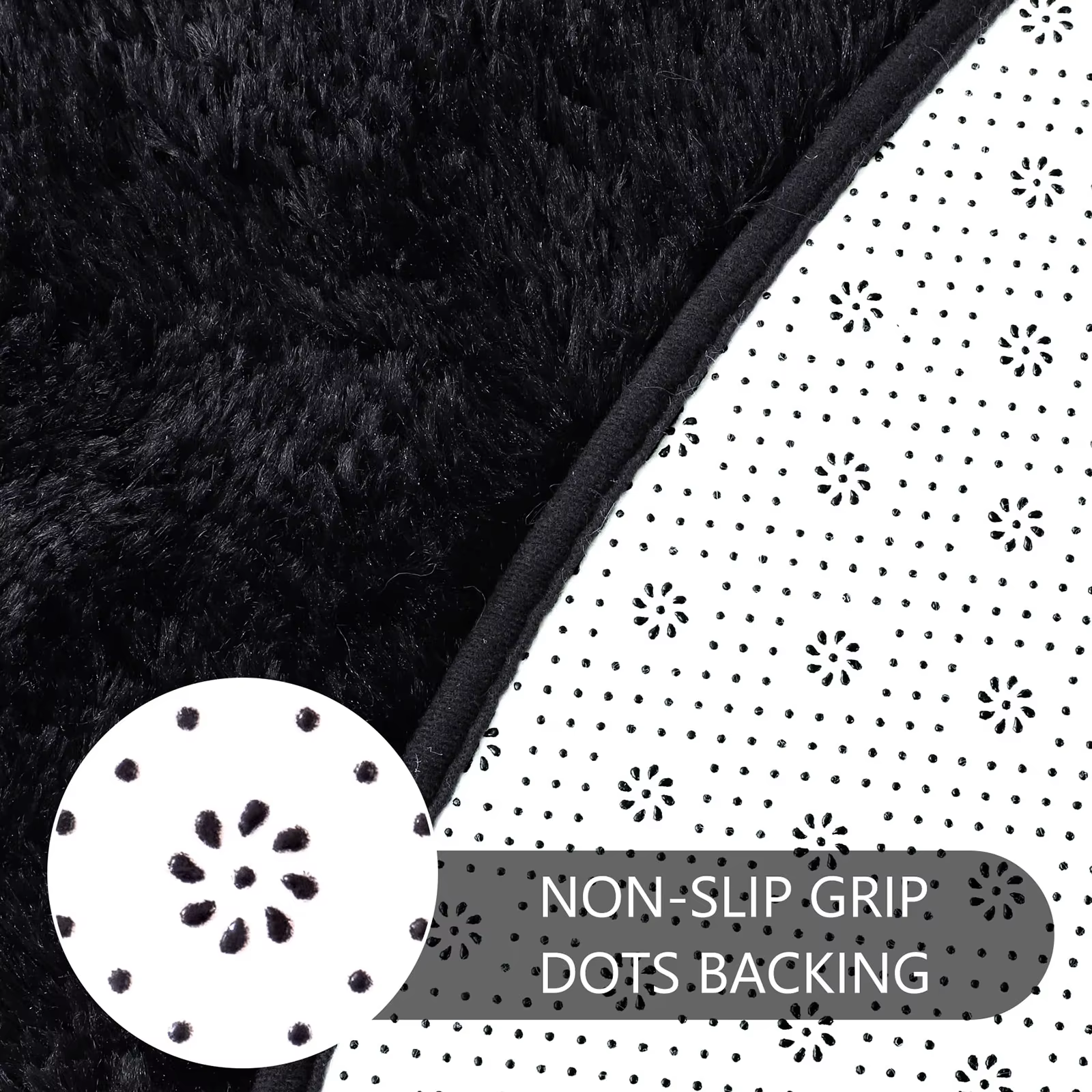 Tapis rond moelleux noir pour chambre à coucher