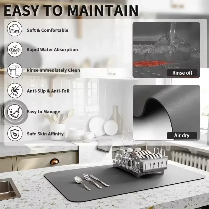 VIKAMA Tapis absorbant et antidérapant pour comptoir de cuisine