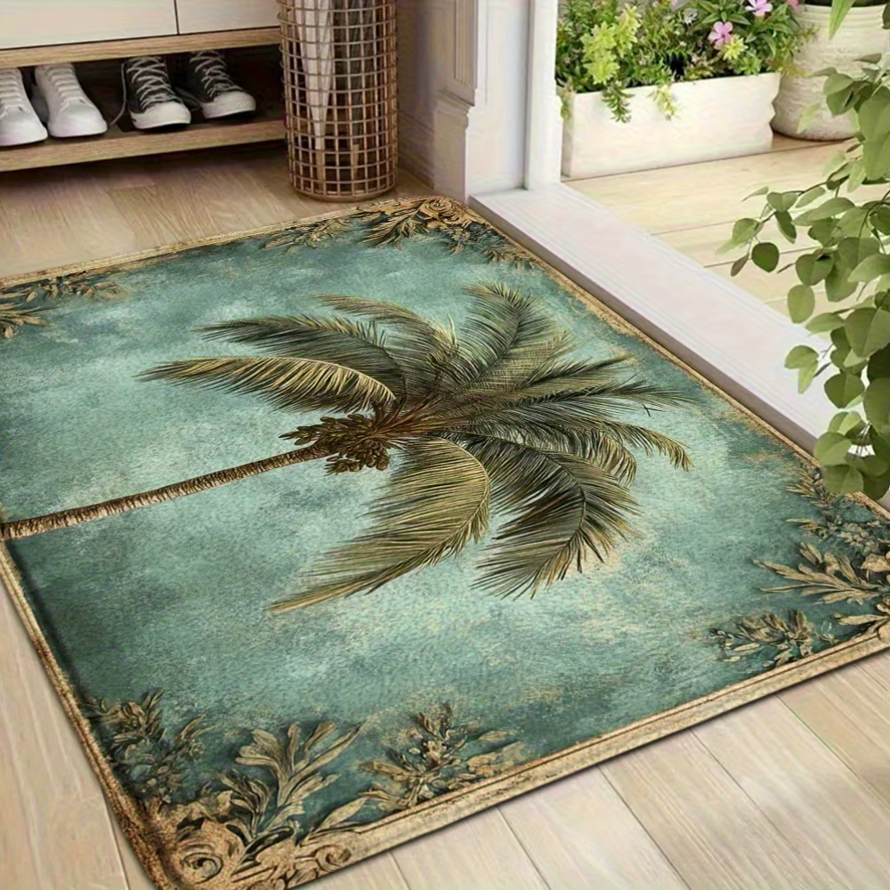 Tapis de bain vintage en flanelle motif palmier de coco