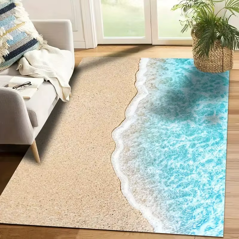 Nouveau tapis étoile de mer, coquille de plage, tapis de sable pour salon, chambre à coucher, décoration de canapé de maison, tapis de sol antidérapant pour enfants