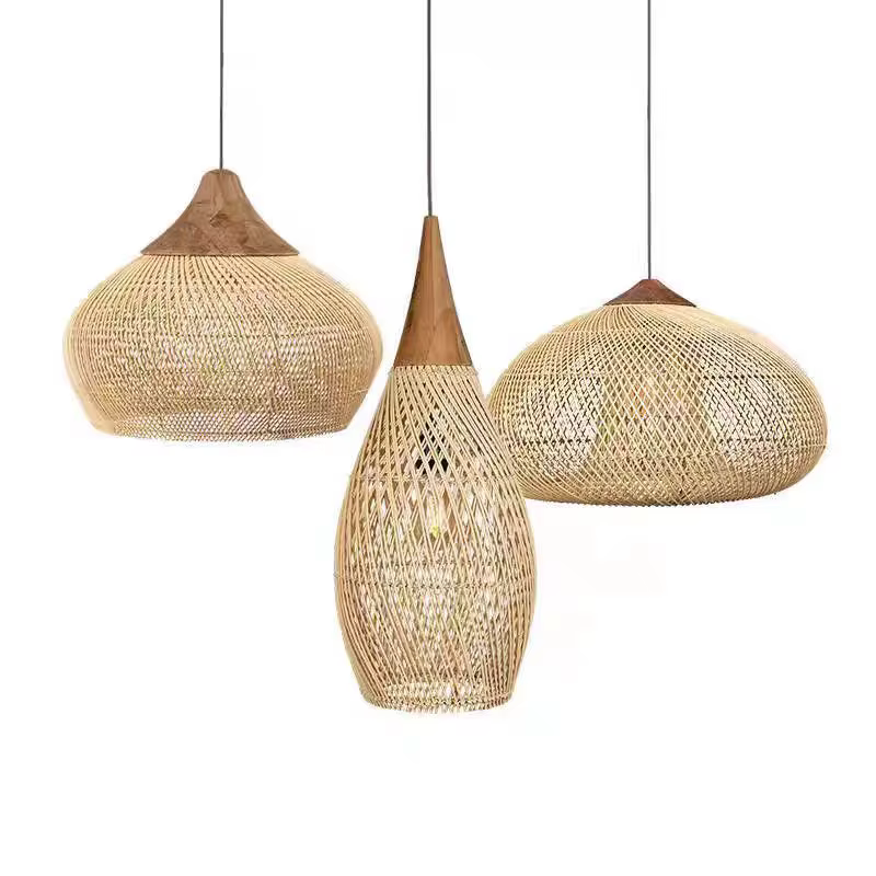 Lustre en rotin d'Asie du Sud-Est, style wabi-sabi, restaurant, maison d'hôtes, salon de thé, luminaire tissé à la main d'inspiration zen