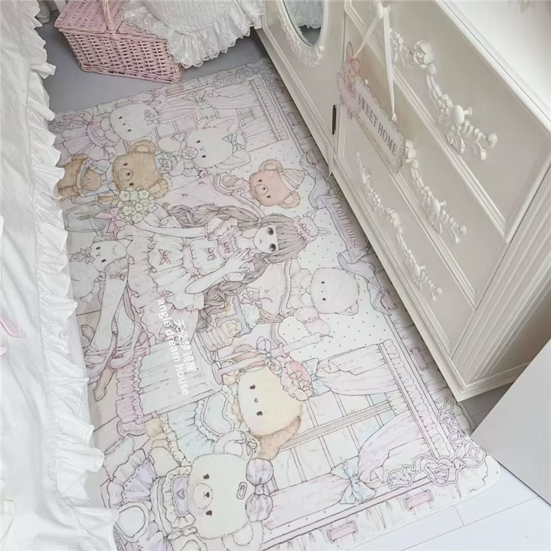 Grand tapis rectangulaire de dessin animé pour filles