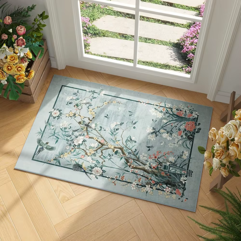 Tapis d'oiseau à fleurs orientales