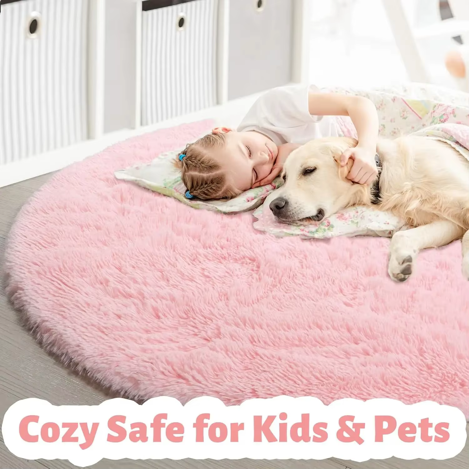 Vikama Tapis rond rose pour chambre de fille