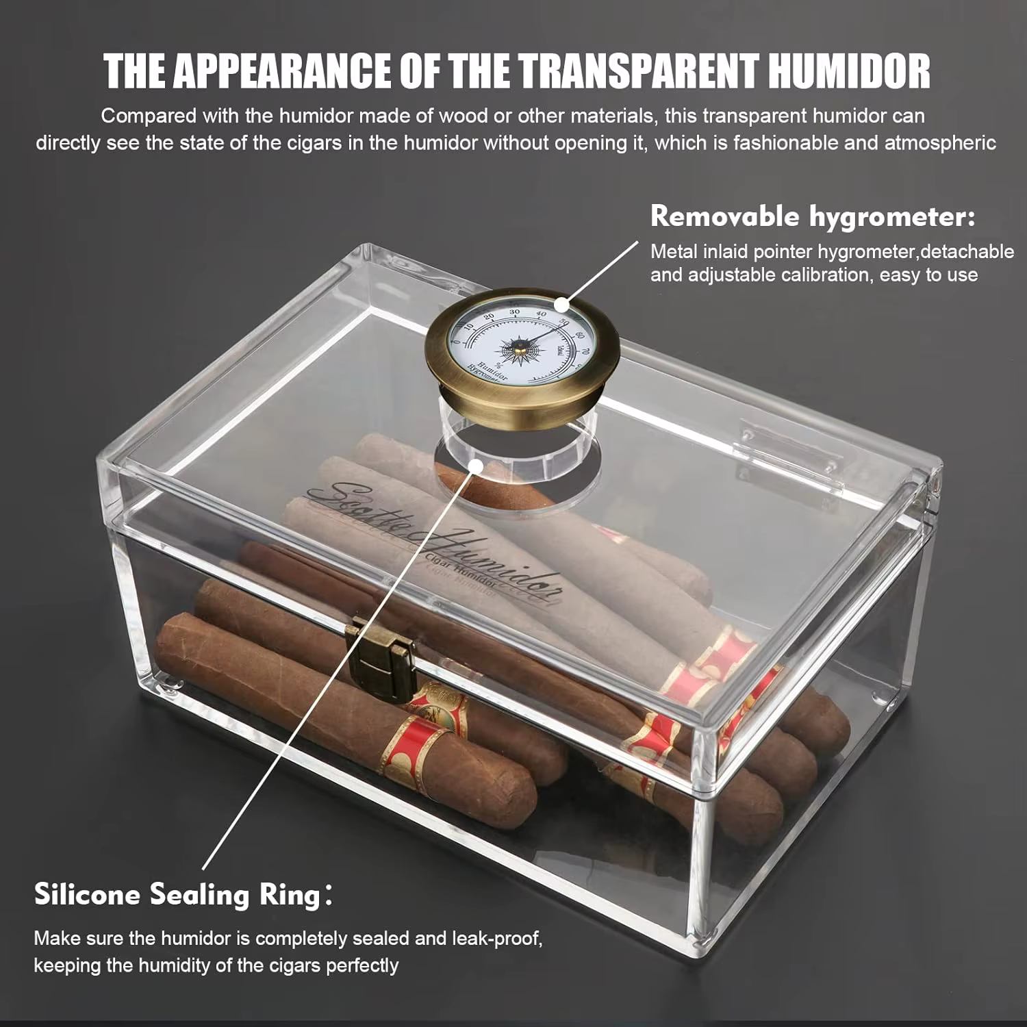 Étui à cigares Scotte en acrylique, boîte à cigares, hygromètre, humidificateur, peut contenir 20 cigares, comprend des coupe-cigares, accessoires de poinçonnage