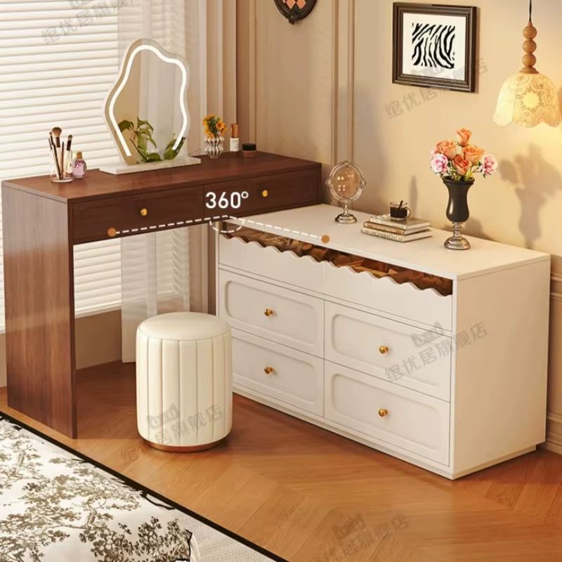 Coiffeuse d'angle vintage française avec miroir et tabouret, pour chambre et bureau, meuble de maquillage pour la maison