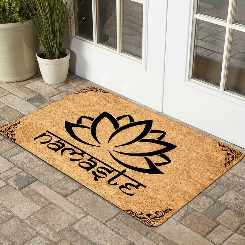 VIKAMA Tapis de bienvenue antidérapant et résistant à l'usure avec motif Fleur de Lotus Namaste