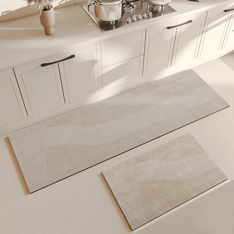 Tapis de Cuisine Beige en Polymère PVC