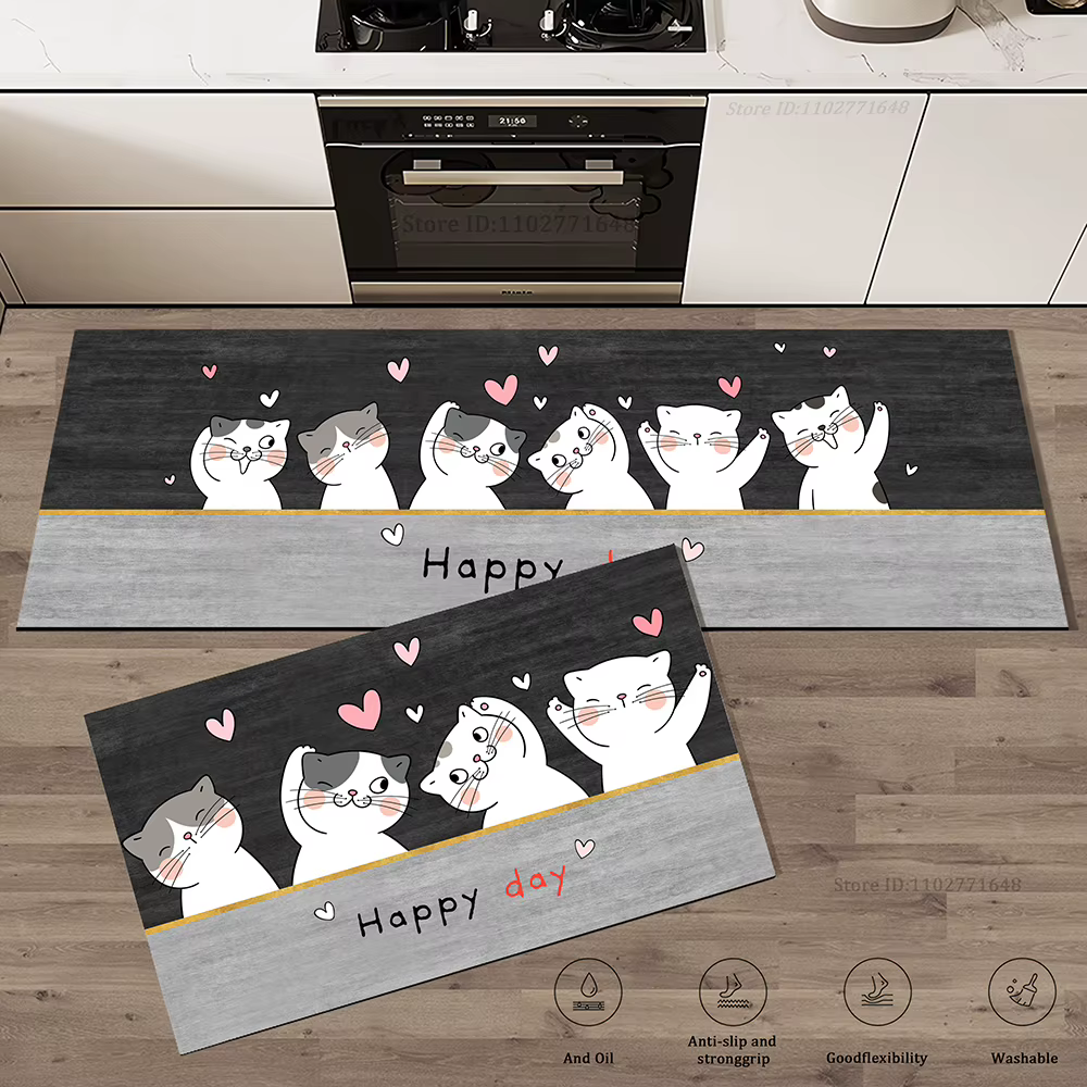 Tapis d'angle de cuisine en vinyle antidérapant absorbant pour chat