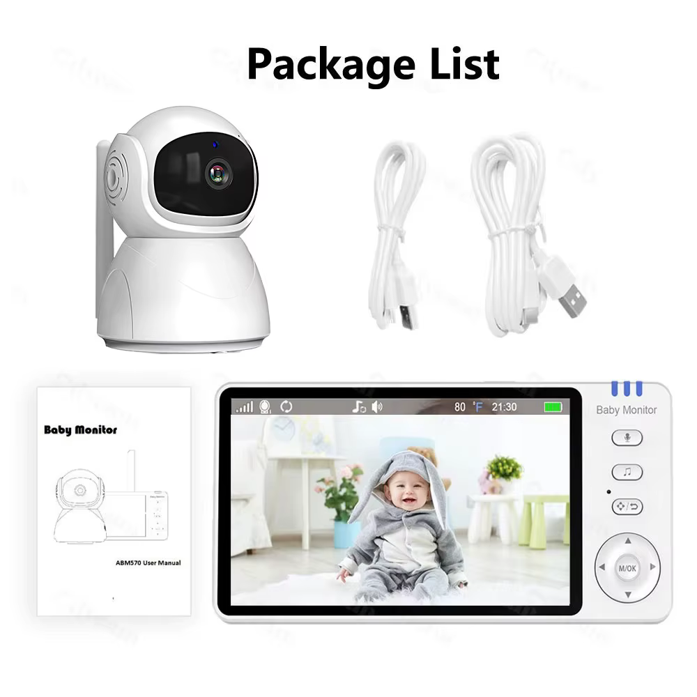 Moniteur bébé 5,0'' avec caméra inclinable et orientable, zoom 4x, audio bidirectionnel, vision nocturne, VOX, température, 8 berceuses, caméra vidéo pour nounou