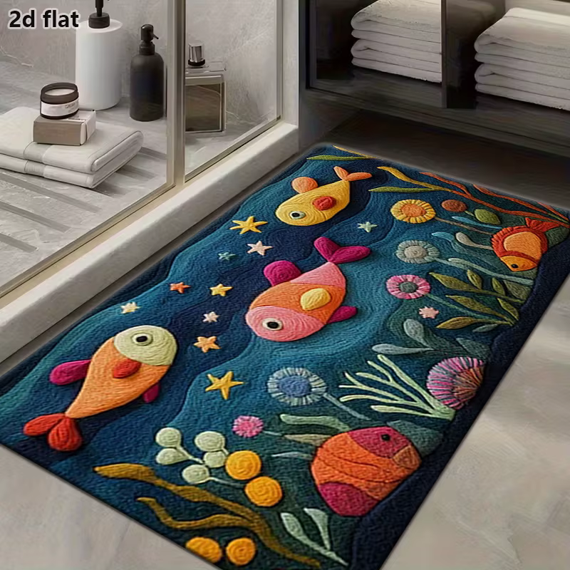 VIKAMA – tapis mignon sur le thème du monde sous-marin, paillasson coloré avec poissons, tapis pour salon, chambre à coucher, salle de bain, décoration de la maison