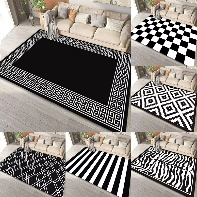 Tapis géométrique noir et blanc