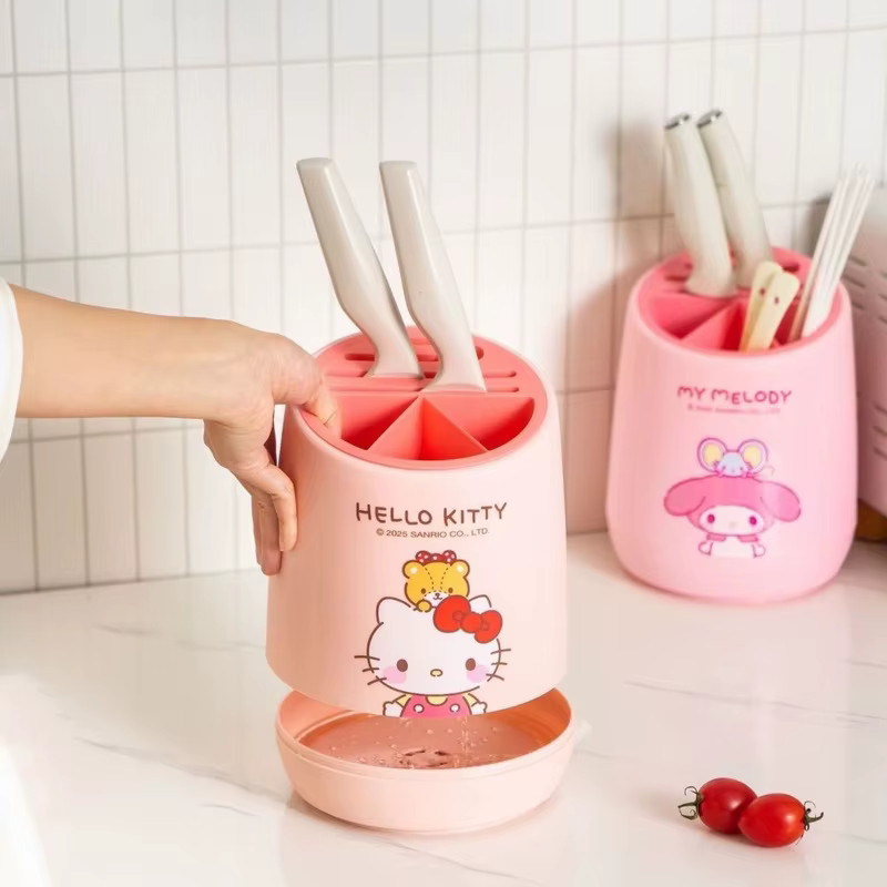Support de rangement pour couteaux de cuisine Hello Kitty, avec porte-baguettes intégré et égouttoir, bloc à couteaux