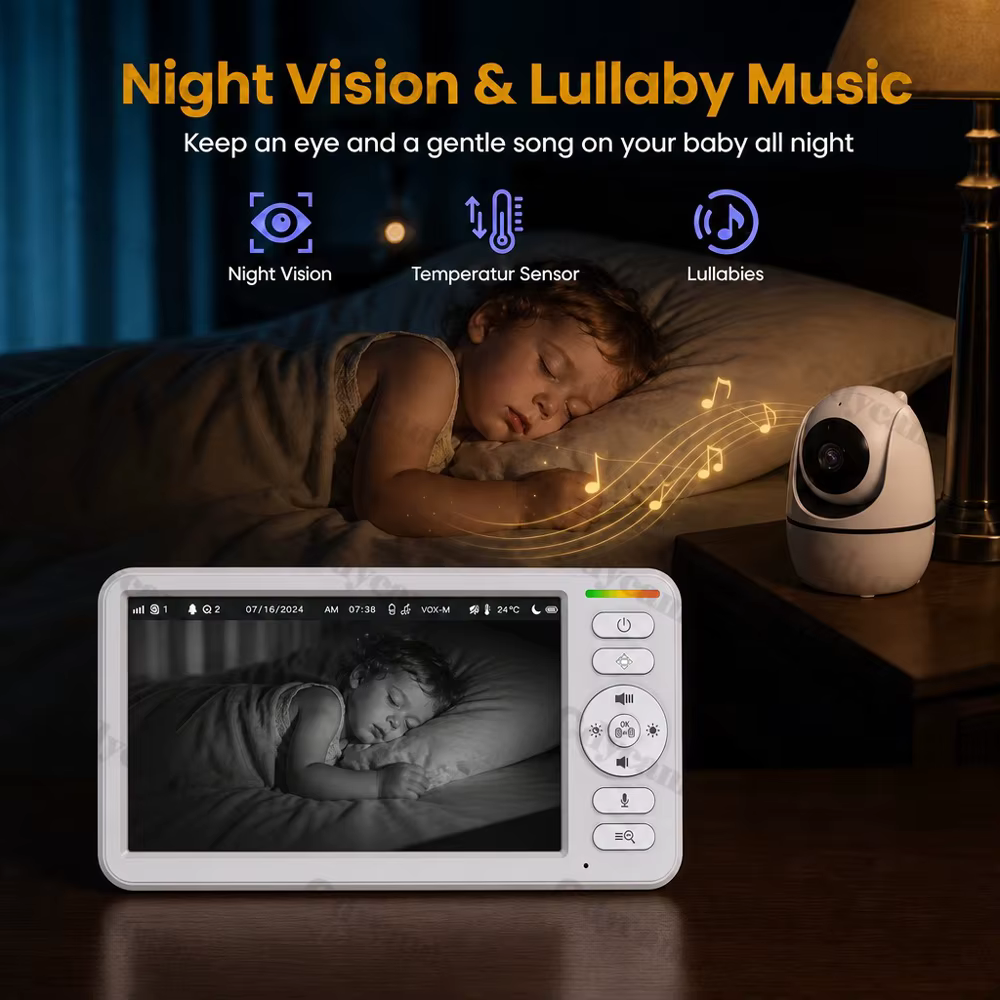 Moniteur bébé sans Wi-Fi avec écran 6 pouces, vidéo améliorée avec caméra et audio, vision nocturne, fonction VOX, communication bidirectionnelle et berceuses
