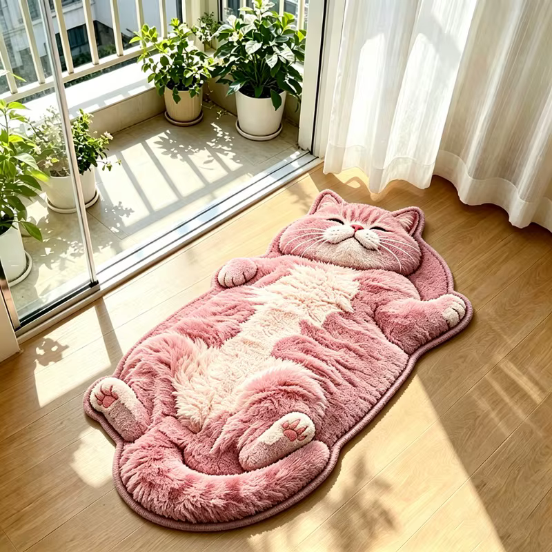 Tapis à motif de chat rose mignon et ludique
