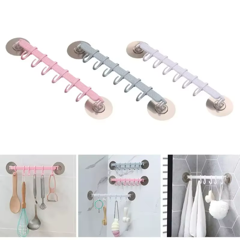 Crochet blanc à ventouse, 6 rangées, pour cuisine, salle de bains, Suspension d'angle sans marques, 1 pièce