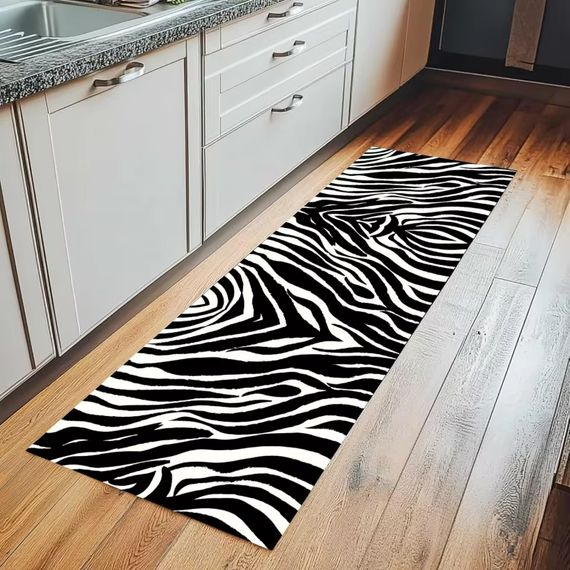 Tapis de couloir long VIKAMA moderne à rayures zébrées