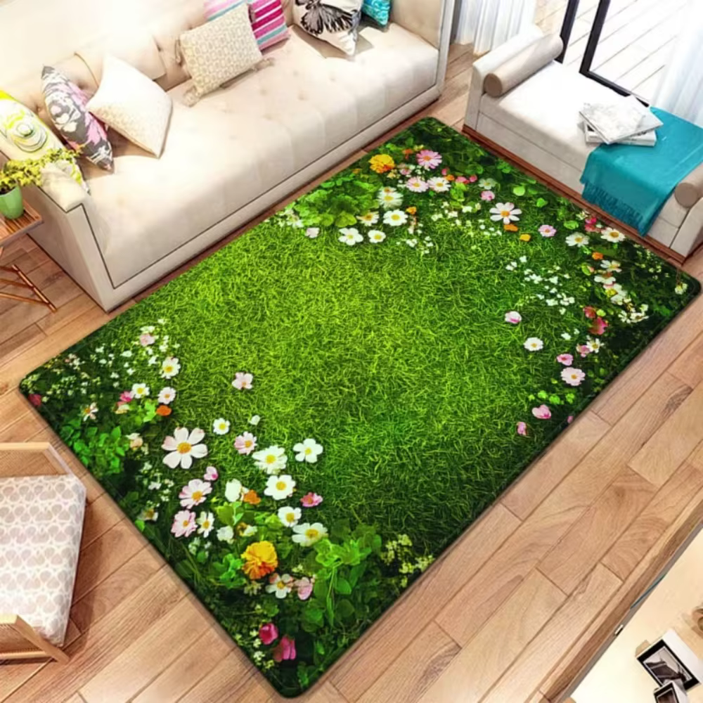 Tapis de printemps grand tapis de fond vert d'herbe fraîche