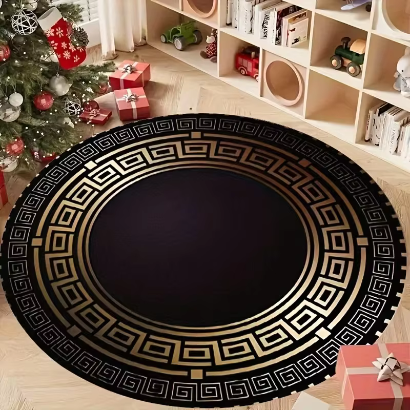 Tapis rond noir clé grecque pour salon