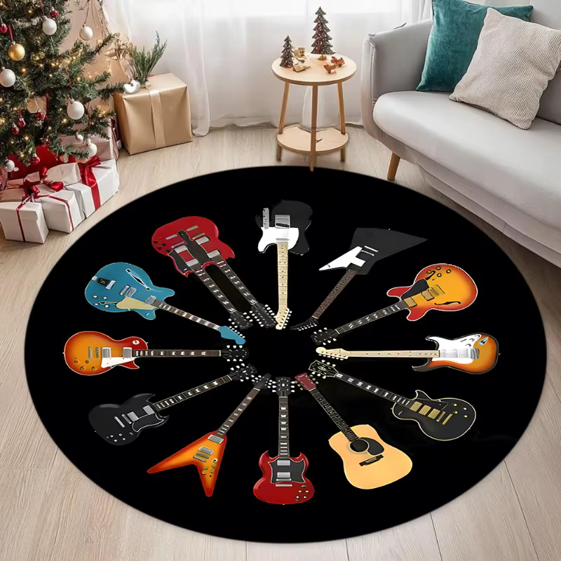 Tapis rond à thème musical pour guitare