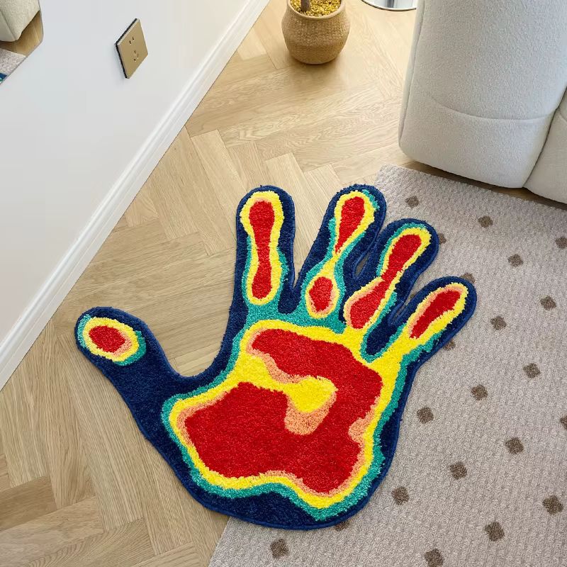 Tapis Tufté en Forme de Palmier Fait à la Main