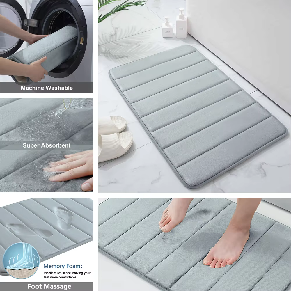 Ensemble de tapis de salle de bain en mousse à mémoire de forme, antidérapant, Extra doux, absorbant l'eau, lavable en Machine et sec, pour sol de baignoire, Beige