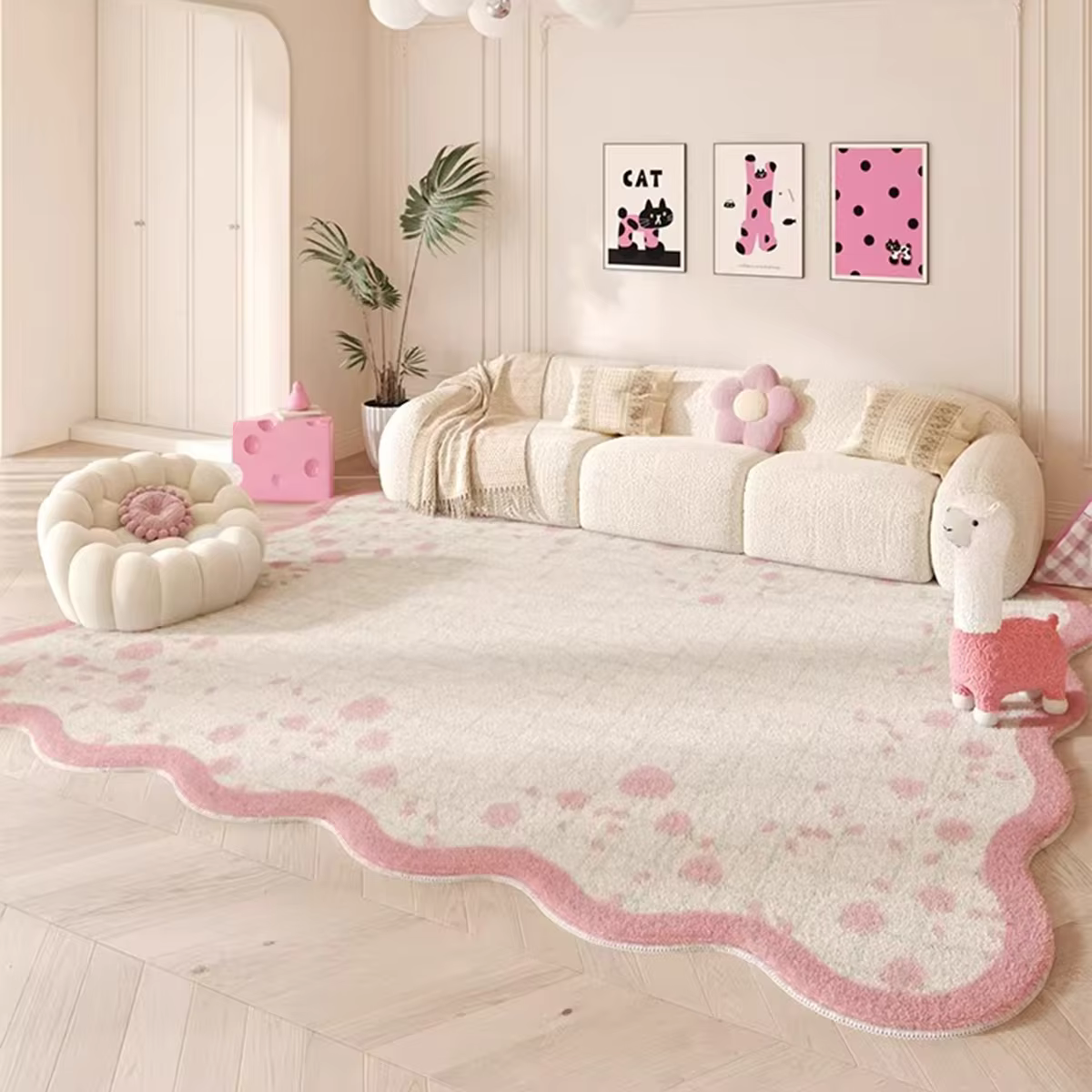 Tapis rose à grande surface pour salon