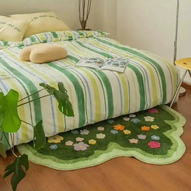 Tapis d'intérieur VIKAMA à motif floral vert irrégulier